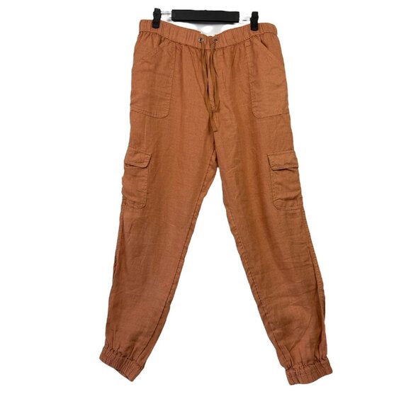 Nicole Miller Pants - Nicole Miller Linen Joggers Pants Womens Size Large Orange Elastic Waist Pockets